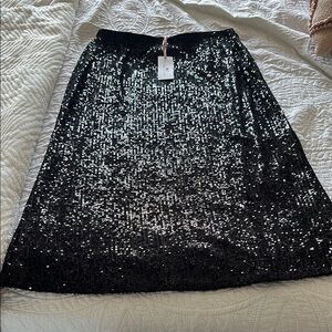 Vineyard Vines Black Sequin A-Line Midi Skirt